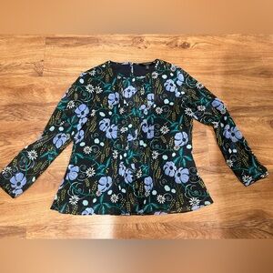Banana Republic Black and Blue Floral 3/4 Blouse Petite XS